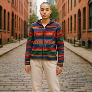 Lauren Ralph Lauren Women’s Vibrant Multi Aztec Tribal Print Hooded Jacket Sz-MP